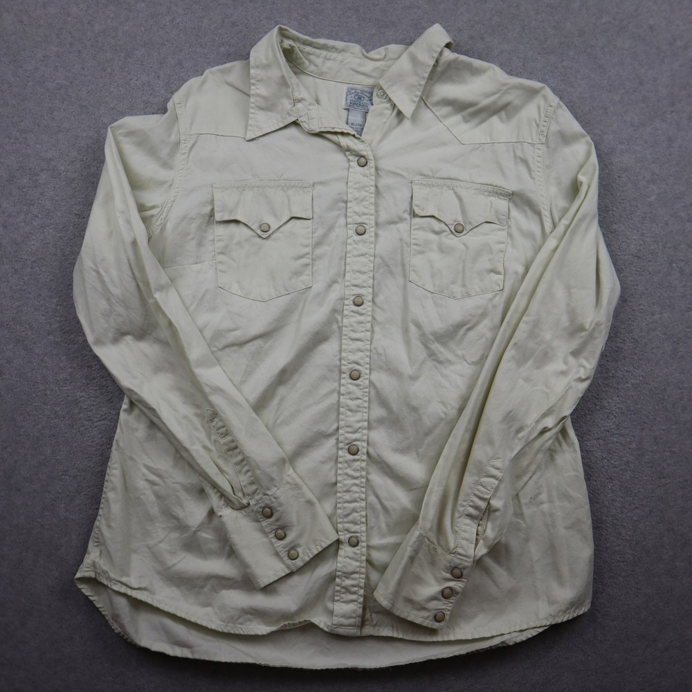 Lucky Brand Shirt Womens XL Western Pearl Snap Cream Long Sleeve Cotton